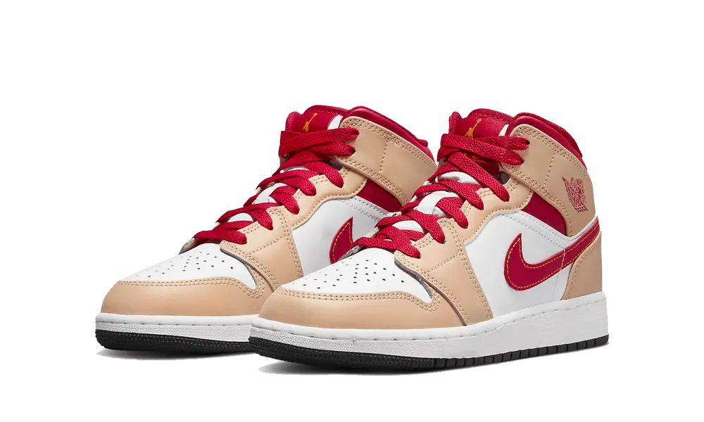 Jordan 1 Mid Light Curry Cardinal (GS) - Image 1