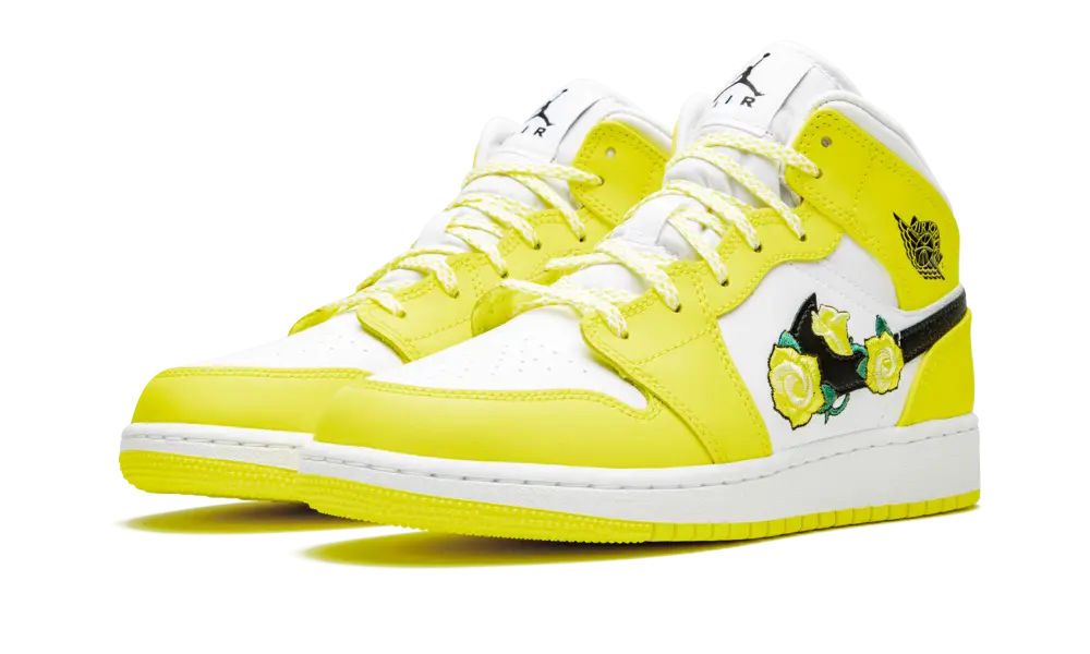 Jordan 1 Mid Dynamic Yellow Floral (GS) - Image 1