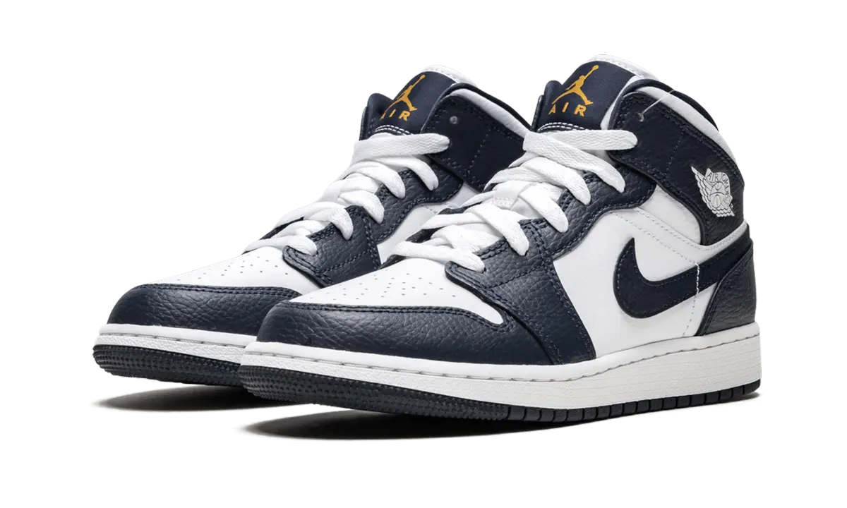 Jordan 1 Mid White Metallic Gold Obsidian (GS) - Image 1