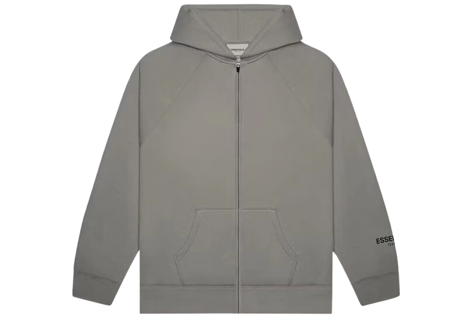 Fear of God Essentials Full Zip Up Hoodie Applique Logo Gray Flannel/Charcoal