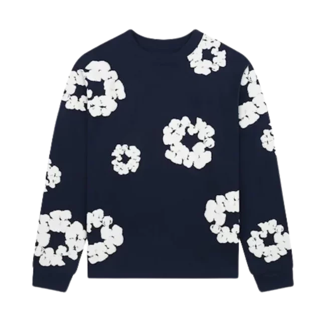 Denim Tears Long Sleeve Cotton Wreath T-shirt Navy