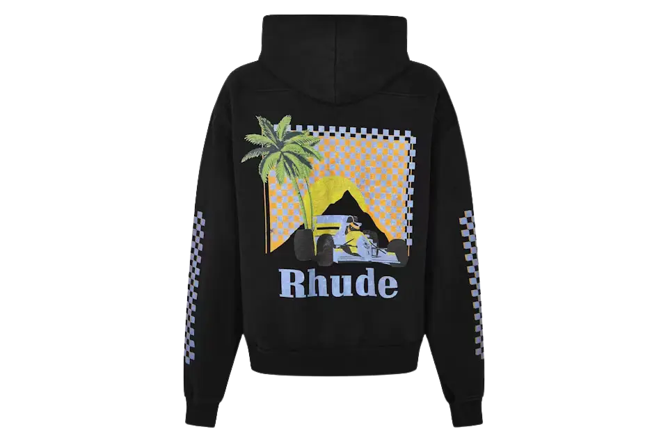 Rhude Moonlight Tropics Print Oversized Vintage Hoodie Black - Image 1