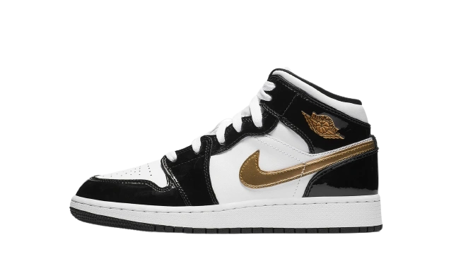 Photo du produit Jordan 1 Mid Patent Black White Gold (GS)