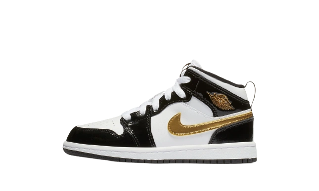 Photo du produit Jordan 1 Mid Patent Black White Gold (PS)