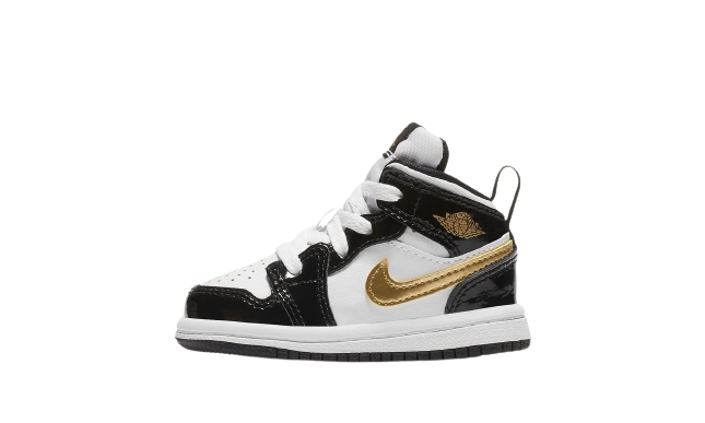 Photo du produit Jordan 1 Mid Patent Black White Gold (TD)