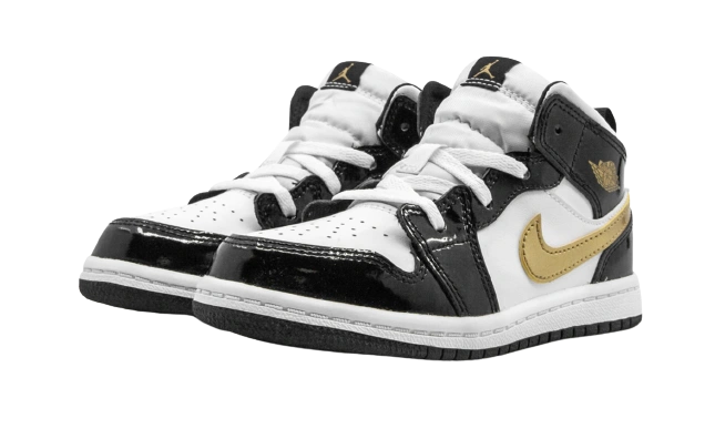 Jordan 1 Mid Patent Black White Gold (TD) - Image 1