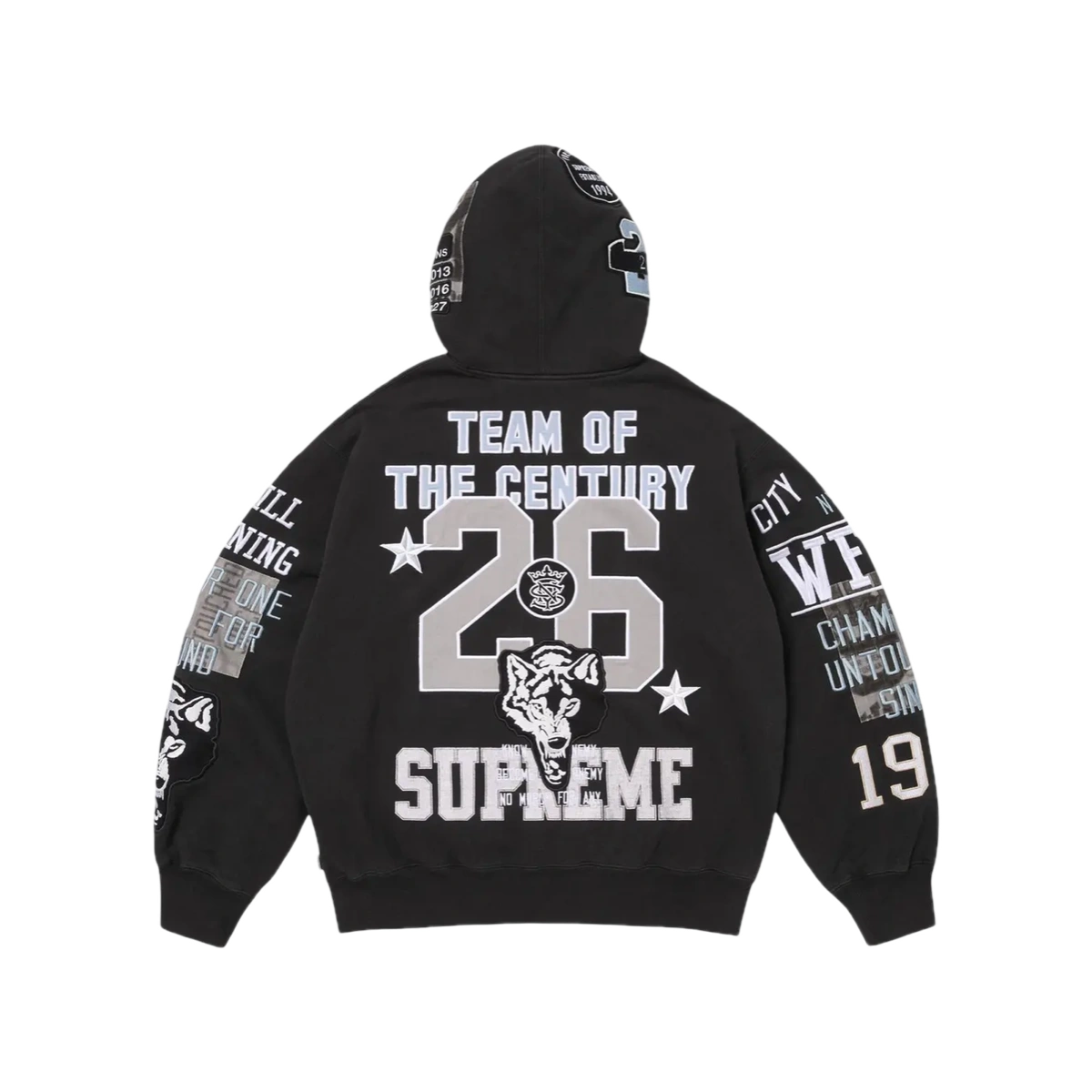 Supreme Warriors Applique Zip Up Hooded Sweatshirt Black - Image 1