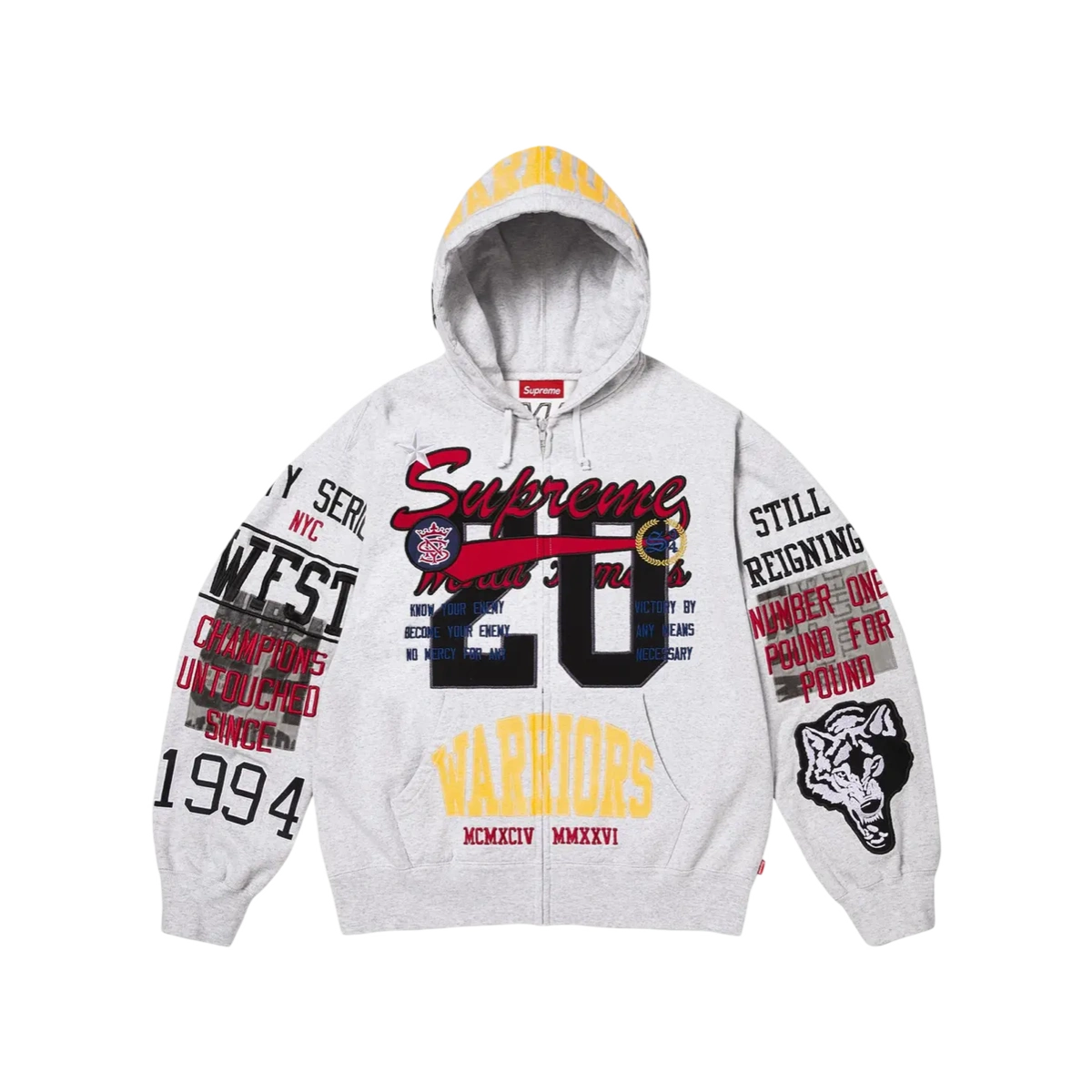 Foto del prodotto Supreme Warriors Applique Zip Up Hooded Sweatshirt Ash Grey