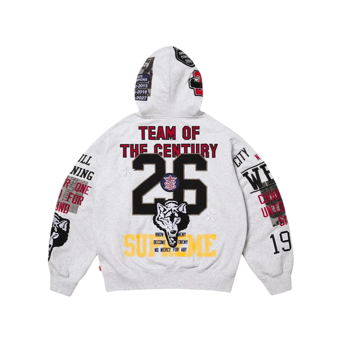 Supreme Warriors Applique Zip Up Hooded Sweatshirt Ash Grey - Image 1
