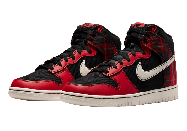 Nike Dunk High SE Tartan Plaid Black University Red - Image 1