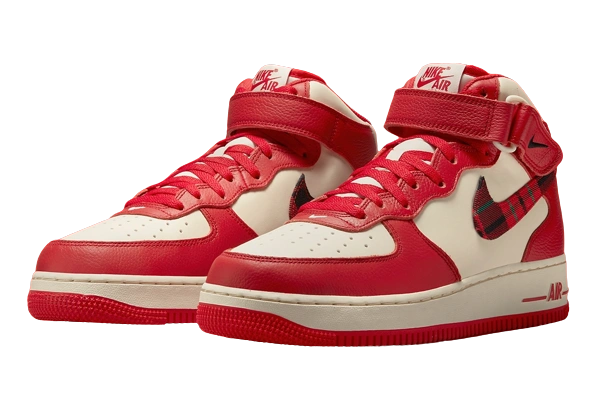 Nike Air Force 1 Mid '07 LX Plaid Cream Red - Image 1