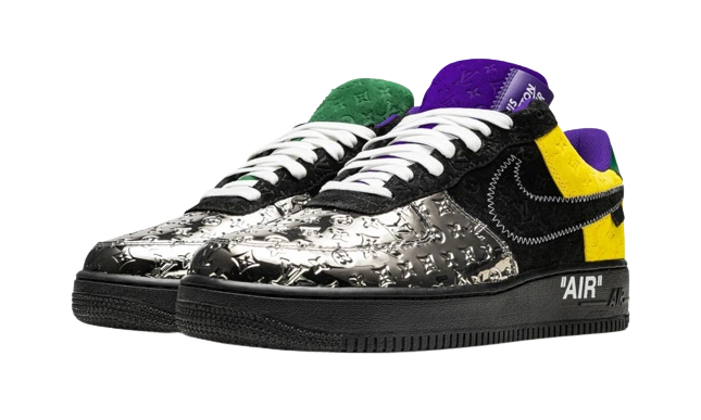 Louis Vuitton Nike Air Force 1 Low By Virgil Abloh Black Metallic Silver - Image 1