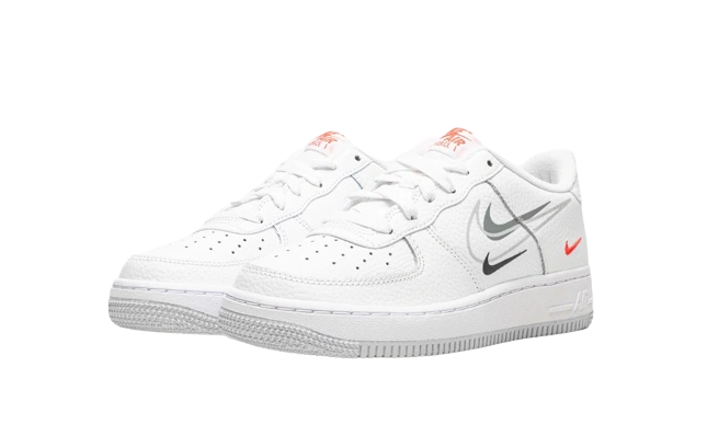 Nike Air Force 1 Low Multi-Swoosh White Particle Grey Photon Dust Bright Crimson (GS) - Image 1