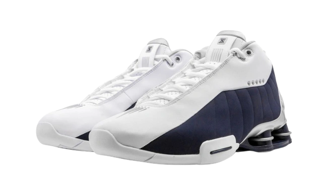Nike Shox BB4 White Silver Navy - Image 1