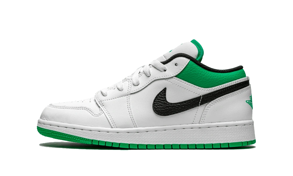 Photo du produit Jordan 1 Low White Lucky Green Tumbled Leather (GS)