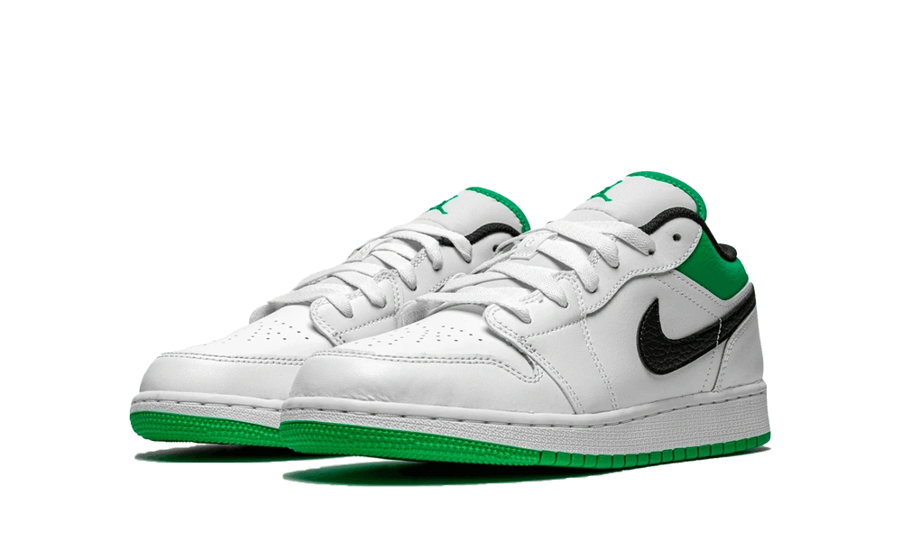 Jordan 1 Low White Lucky Green Tumbled Leather (GS) - Image 1