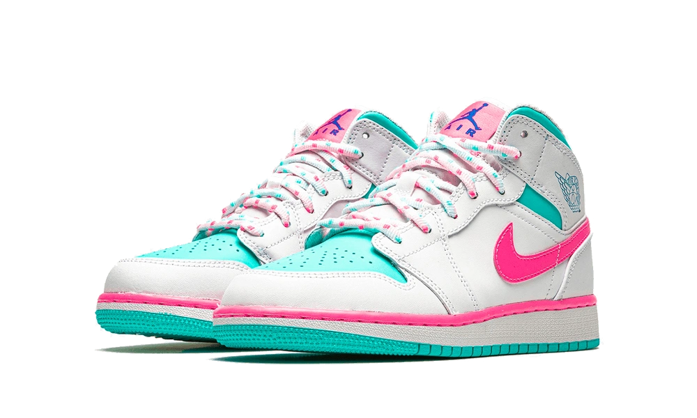 Jordan 1 Mid White Pink Green Soar (GS) - Image 1