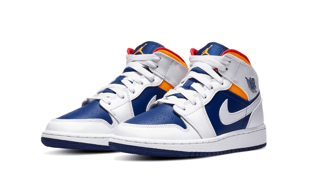 Jordan 1 Mid White Laser Orange Deep Royal Blue (GS) - Image 1