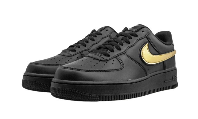 Nike Air Force 1 Black Metallic Gold Removable Swoosh Pack - Image 1