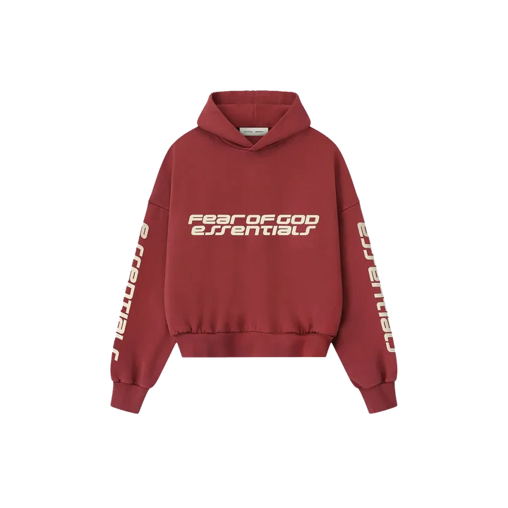 Fear of God Essentials Cropped Relaxed Hoodie Crimson