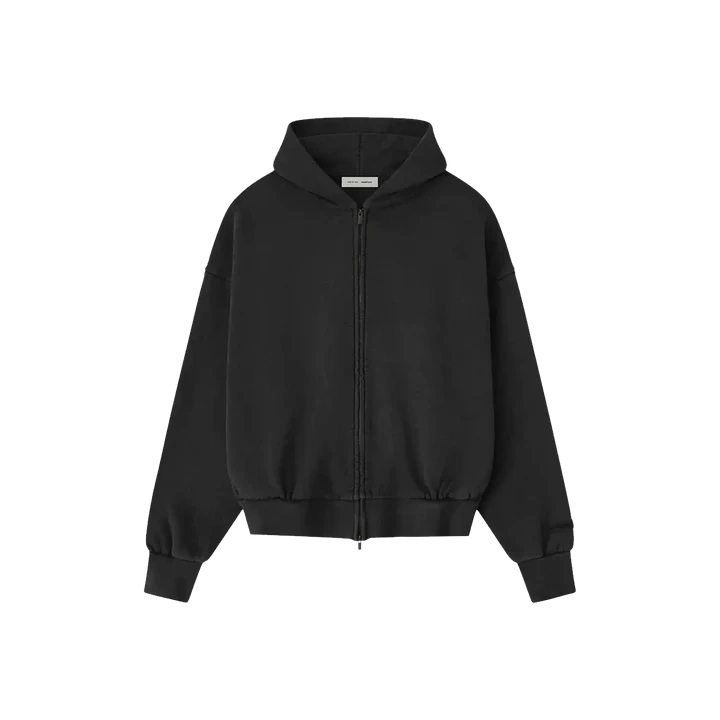 Fear of God Essentials Embroidered Classic Full Zip Hoodie Vintage Black