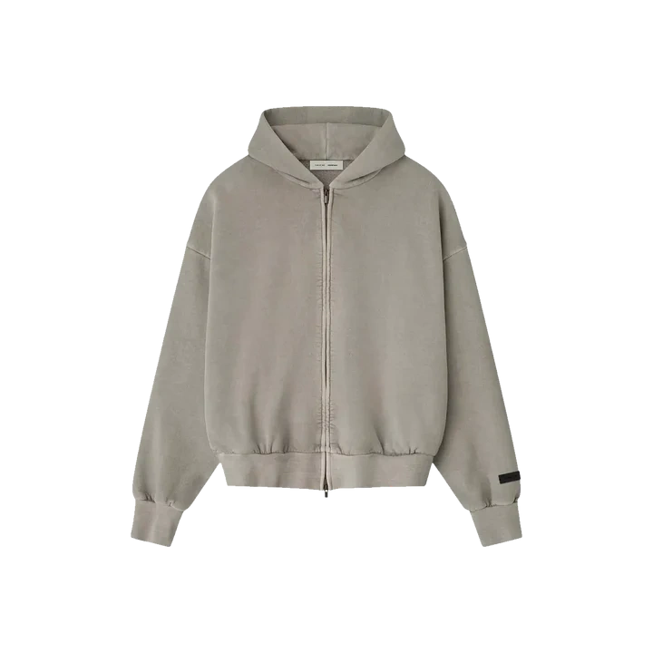 Fear of God Essentials Embroidered Classic Full Zip Hoodie Smoke Grey