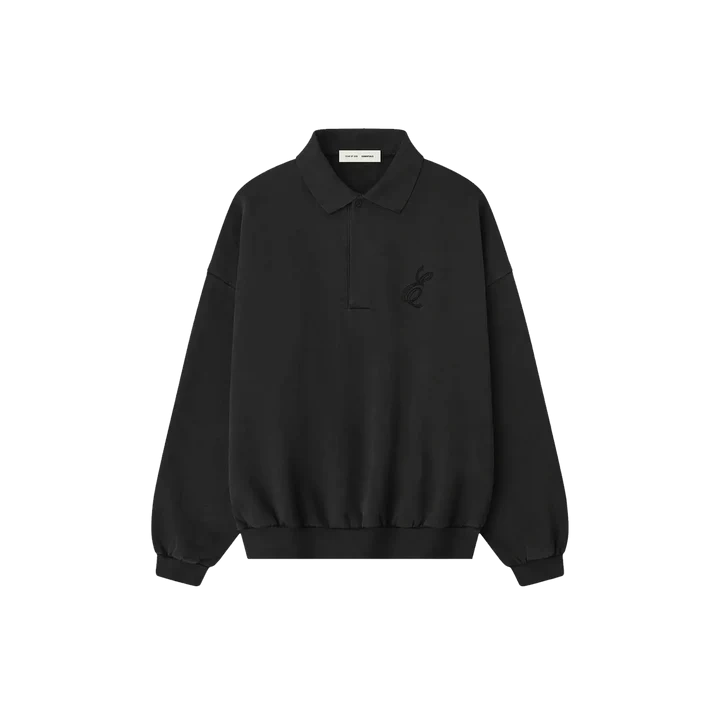 Fear of God Essentials Embroidered Classic Polo Sweatshirt Vintage Black