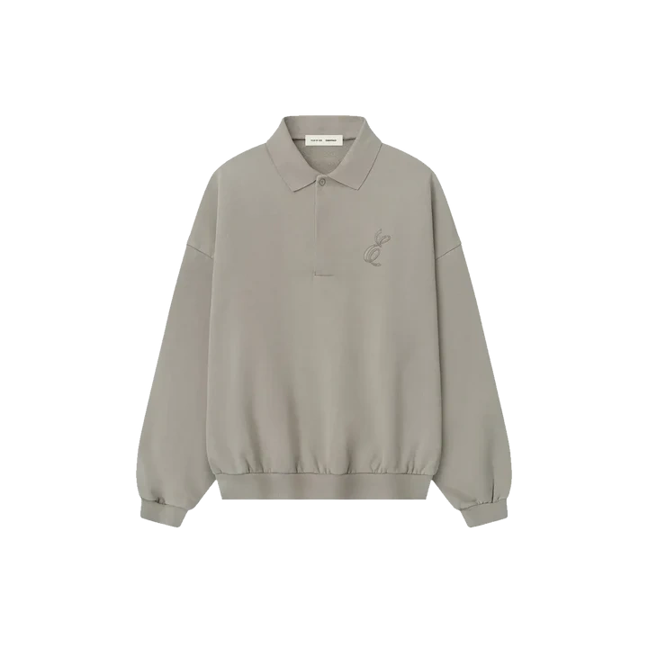Fear of God Essentials Embroidered Classic Polo Sweatshirt Smoke Grey
