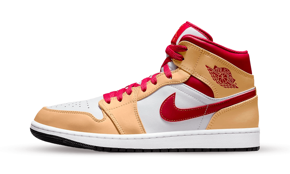 Jordan 1 Mid Light Curry Cardinal